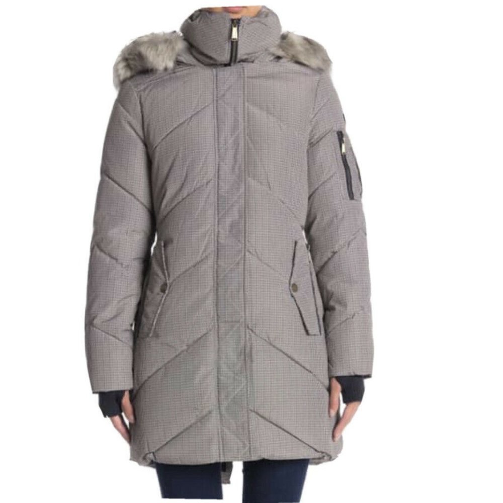 Bcbgeneration Houndstooth Puffer Jacket Coat Fur - image 4